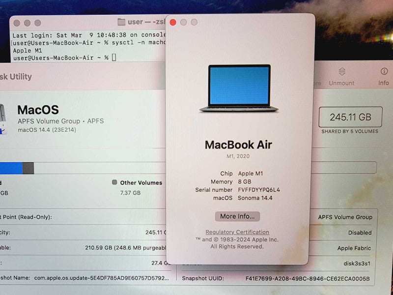 Apple Macbook Air 2020 13\\" Chip M1 @ 3.2 8GB Ram 250GB SSD [Read] (