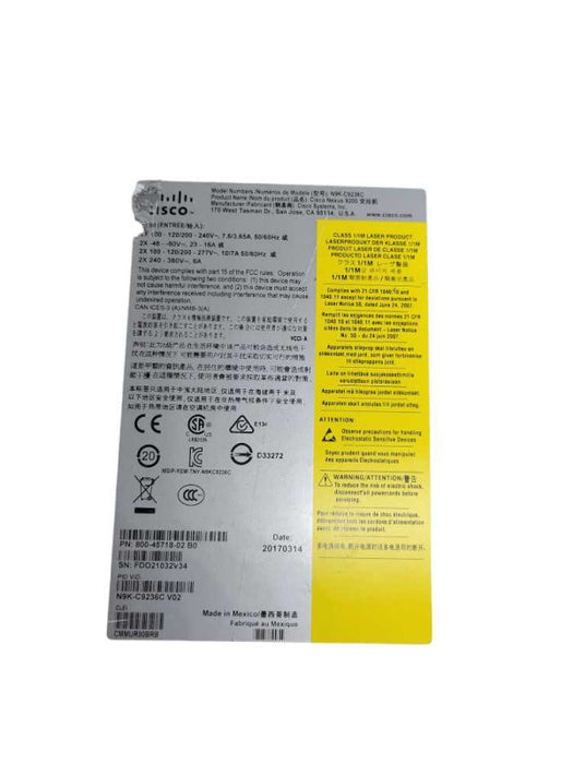 Cisco N9K-C9236C NEXUS 36-PORT 40G10.5/100G Switch with Dual AC %