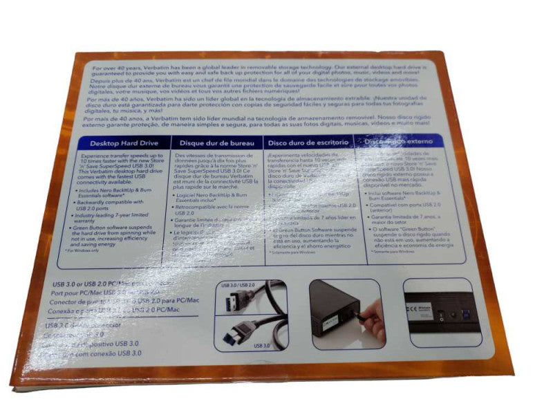 VERBATIM 1TB External Desktop Hard Drive USB 3.0 + USB 2.0.  +