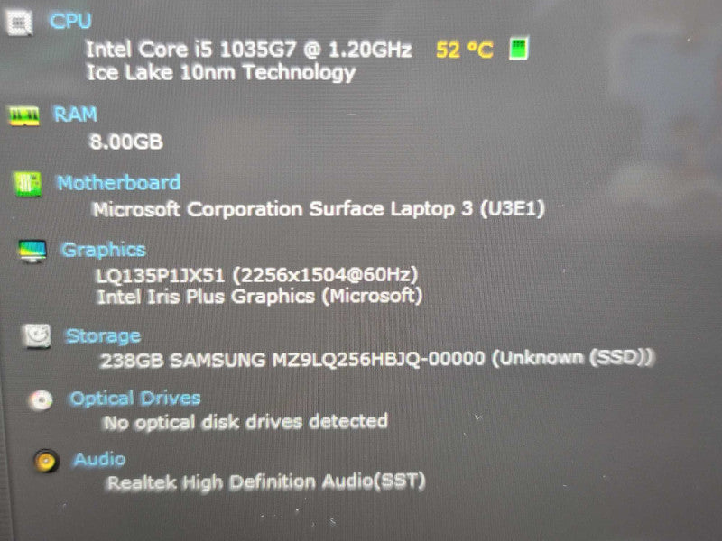 Microsoft Surface Laptop 3| i5-1035G7| 8GB RAM| 256GB SSD FOR PARTS/REPAIR  Î² BudLap