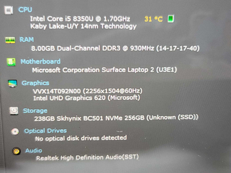 Microsoft Surface Laptop 2| i5-8350U| 8GB DDR3| 256GB SSD Swollen Battery QÎ² BudLap
