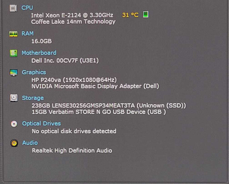Dell Precision 3430, Xeon E-2124G 3.40GHz, 16GB RAM, 256GB Nvme