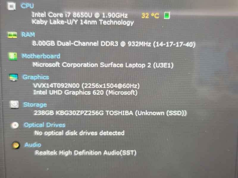 Microsoft Surface Laptop 2| i7-8650U| 8GB DDR3| 256GB SSD | READ QÎ²