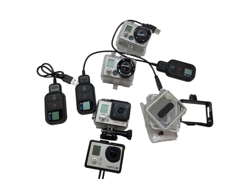 Go Pro Camera Bundle , 4 Cameras Model:CHDHX-301, 3 Remotes model: Armte-001 =