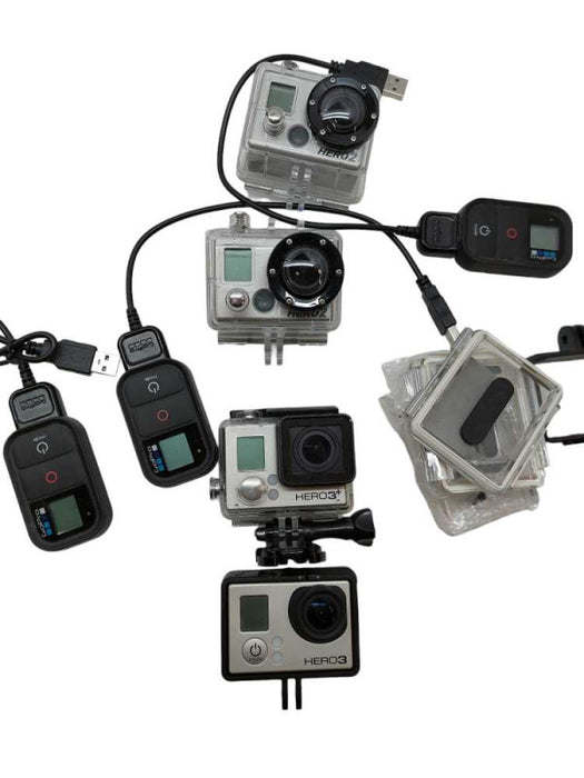Go Pro Camera Bundle , 4 Cameras Model:CHDHX-301, 3 Remotes model: Armte-001 =