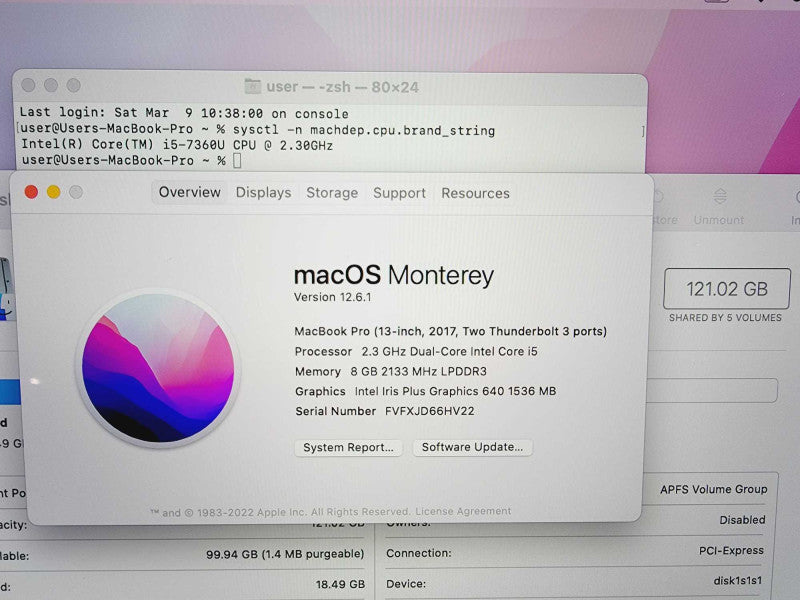 Apple Macbook Pro 2017 13\\\\\\" Core i5-7360U @ 2.3GHz 8GB DDR3 120GB SSD [A1708] (