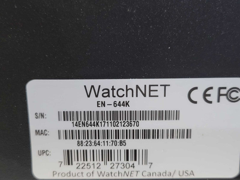 WatchNet EN-644K Network Video Recorder with 3x 3TB HDDs, READ _