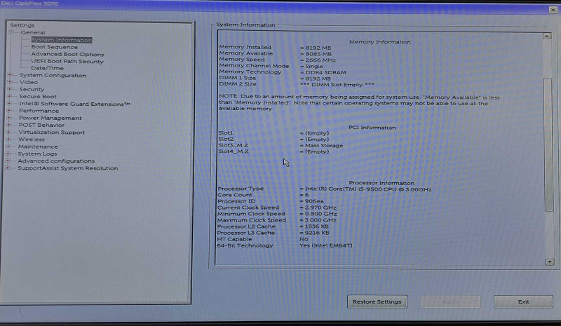 Dell OptiPlex 3070 SFF Desktop | i5-9500 @ 3.00GHz 8GB DDR4 512GB NVMe )