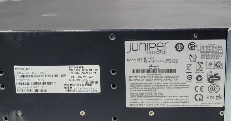 Juniper EX4500-40F-FB-C Virtual Chassis 40-Port 1/10G SFP+ Switch _