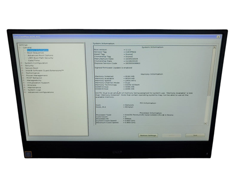 Dell Optiplex 5270 AiO, Pentium Gold G5400 3.7GHz 4GB DDR4, 21.5\\\\\\" Screen |