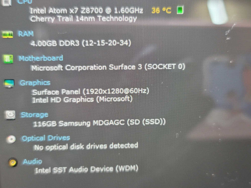 Microsoft Surface 3| Atom x7 Z8700| 4GB DDR3| 128GB SSD | NO TYPE COVER Î²