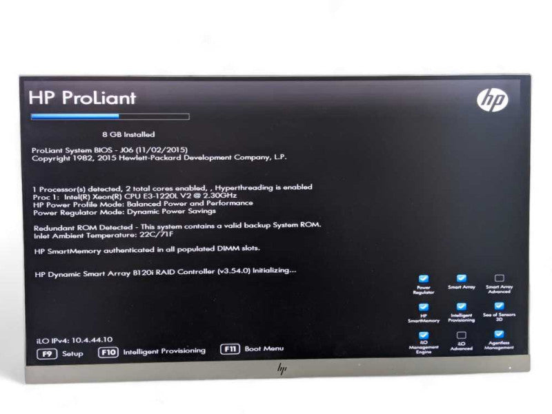 HP ProLiant MicroServer Gen8 Intel Xeon E3-1220L V2 @2.30Ghz 8GB RAM  -