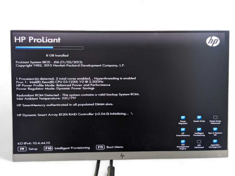HP ProLiant MicroServer Gen8 Intel Xeon E3-1220L V2 @2.30Ghz 8GB RAM  -