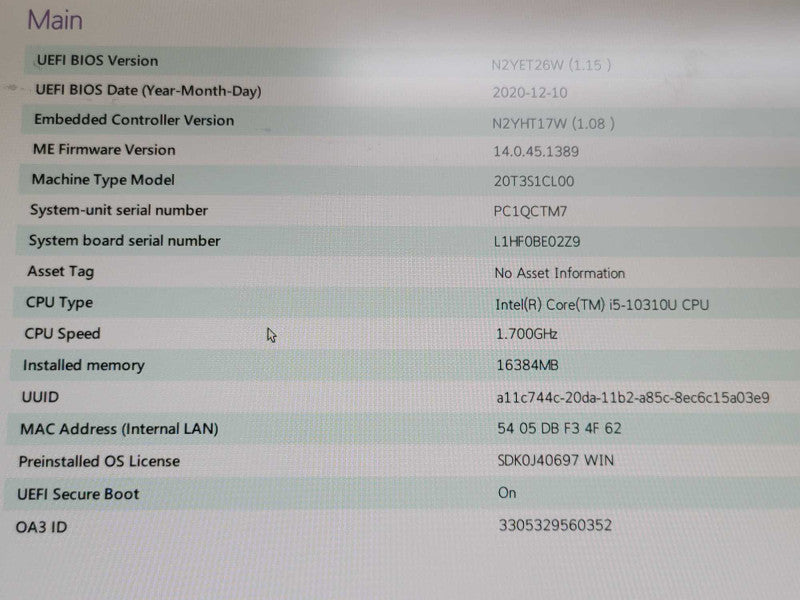 Lenovo ThinkPad X13 | i5-10310U| 16GB DDR4| NO STORAGE| FOR PARTS/REPAIR  Î²