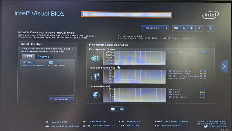 Intel NUC5i7RYB | i7-5557U @ 3.10GHz 8GB Ram No HDD/OS  )