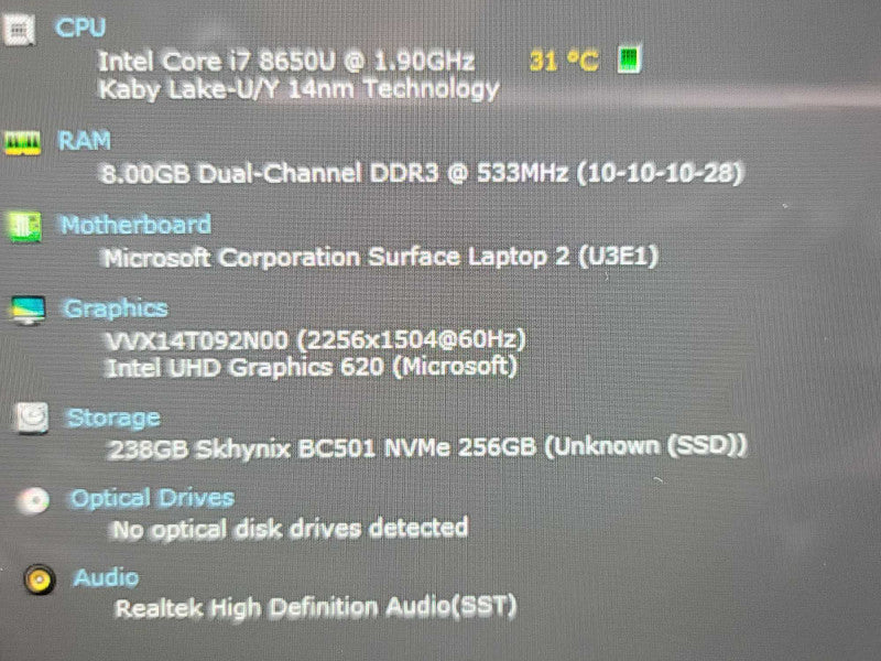 Microsoft Surface Laptop 2| i7-8650| 8GB DDR3| 256GB SSD| SILVER W/ DOCK  Î²