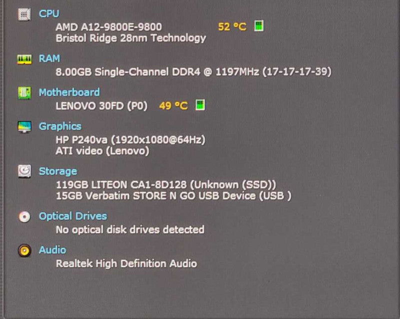 LENOVO M715q, AMD A112-9800E R7, 8GB, 128GB NVMe, WiFi, w/PWRADPTR