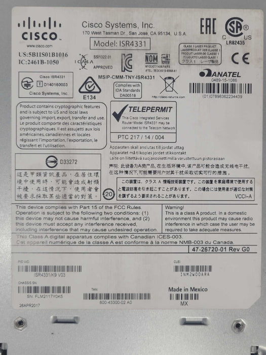 Cisco ISR4331/K9 Integrated Services Router  NO CPU CLOCK ISSUE _