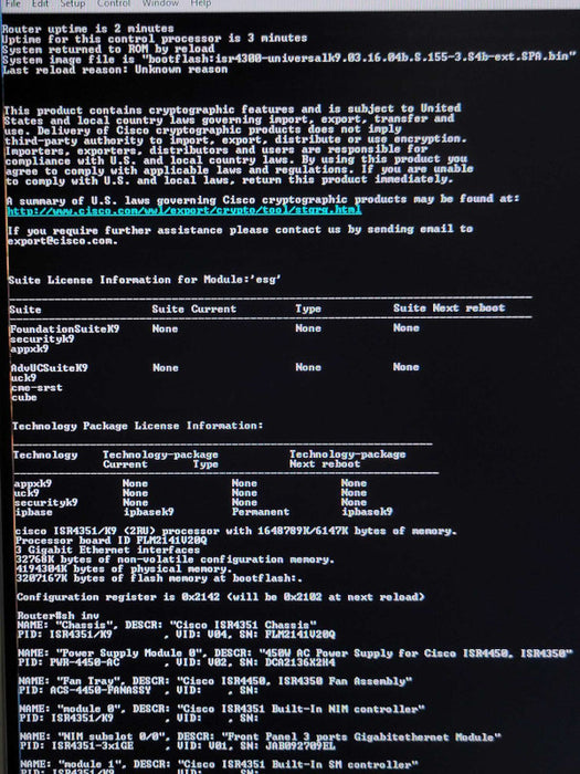 Cisco ISR4351 ISR4351/K9 Integrated Services Router, NO CPU CLOCK ISSUE _
