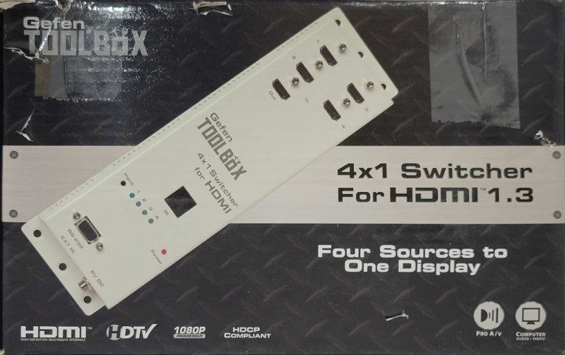 Gefen tool box 4x1 switcher for hdmi 4-to-1 Display, w/ Remote and 3x HDMI Ca _