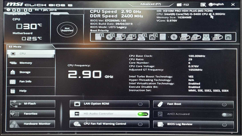 MSI H310M PRO VDH PLUS w/ i5-9400 2.90GHz, 16GB RAM