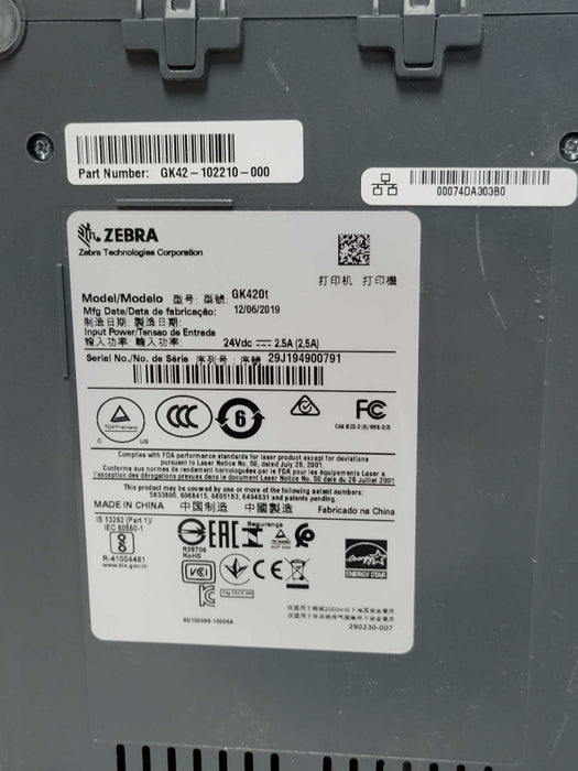 Zebra GK420T Label Thermal Transfer Printer GK42-102210-000 _