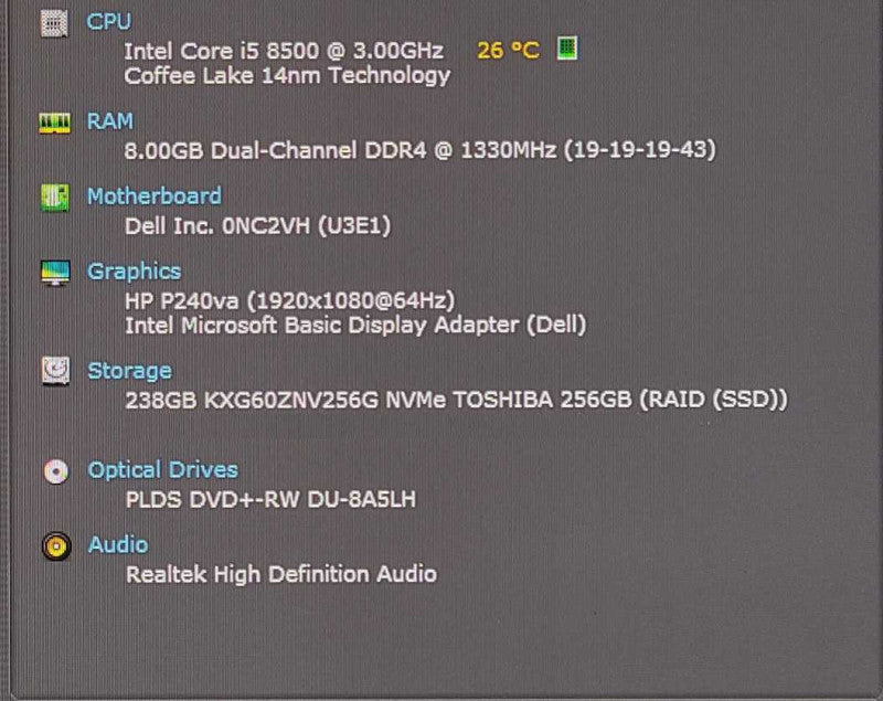 Dell OptiPlex 7060 SFF Desktop, i5-8500 3.00GHz, 8GB DDR4, 256GB Nvme