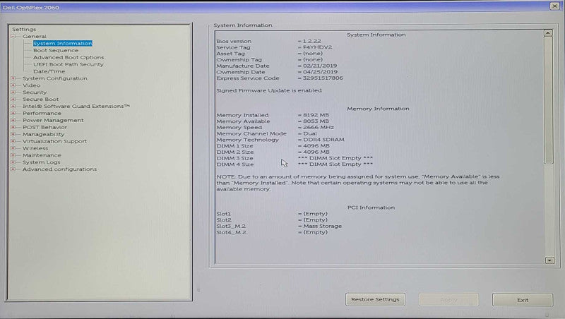 Dell OptiPlex 7060 SFF Desktop, i5-8500 3.00GHz, 8GB DDR4, 256GB Nvme