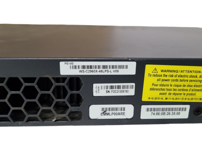 Cisco WS-C2960X-48LPS-L 48-Ports Gigabit PoE Managed Switch