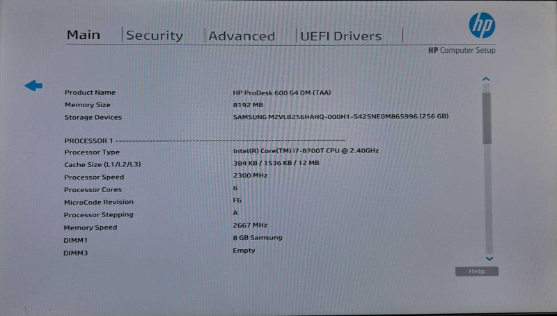HP ProDesk 600 G4 DM USFF | i7-8700T @ 2.40GHz 8GB DDR4 256GB NVMe )