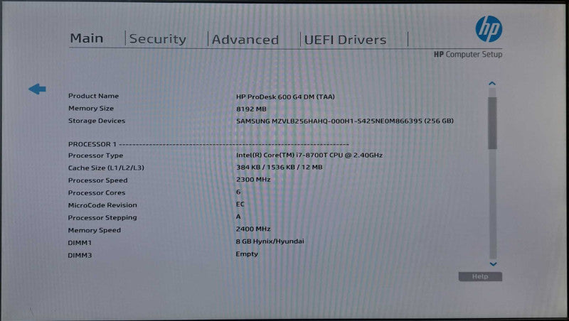 HP ProDesk 600 G4 DM USFF | i7-8700T @ 2.40GHz 8GB DDR4 256GB NVMe )