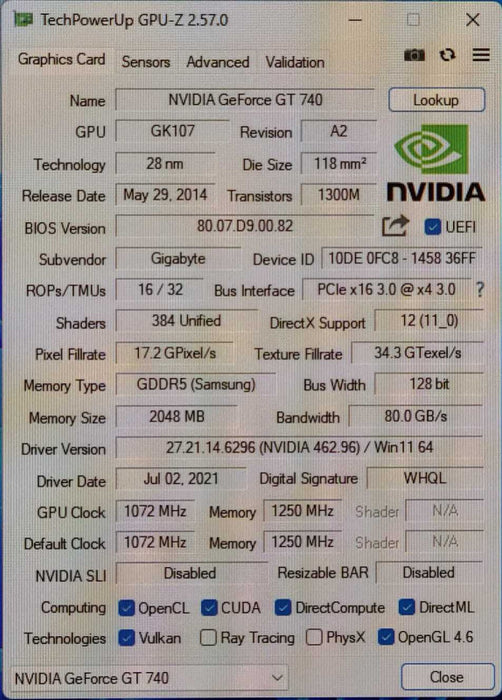GIGABYTE nVIDIA GeForce GT 740 Video Card 2 GB, GV-N740D5OC-2GI