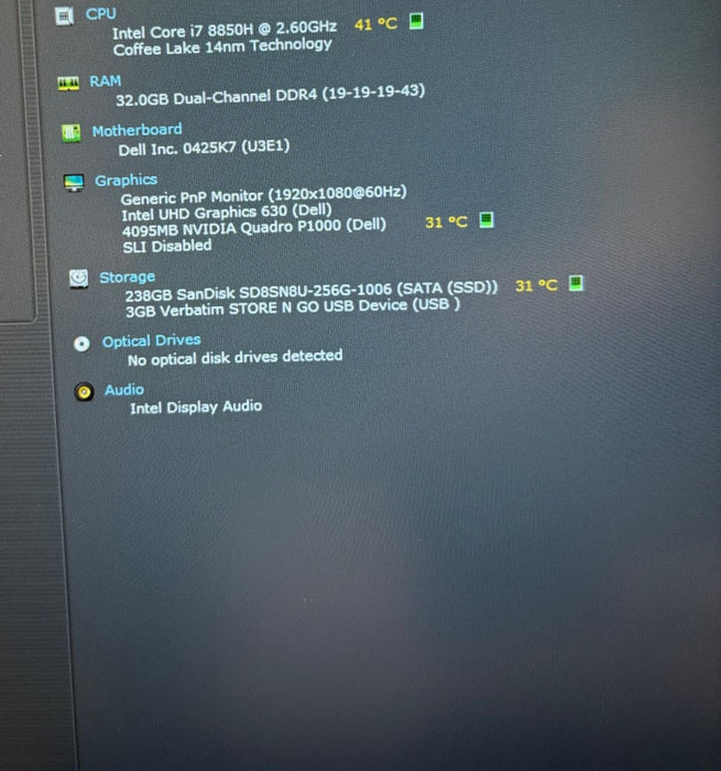 Dell Precision 7530 i7-8850H@2.6GHz QUADRO P1000 4GB GPU 32GB RAM 256SSD READ