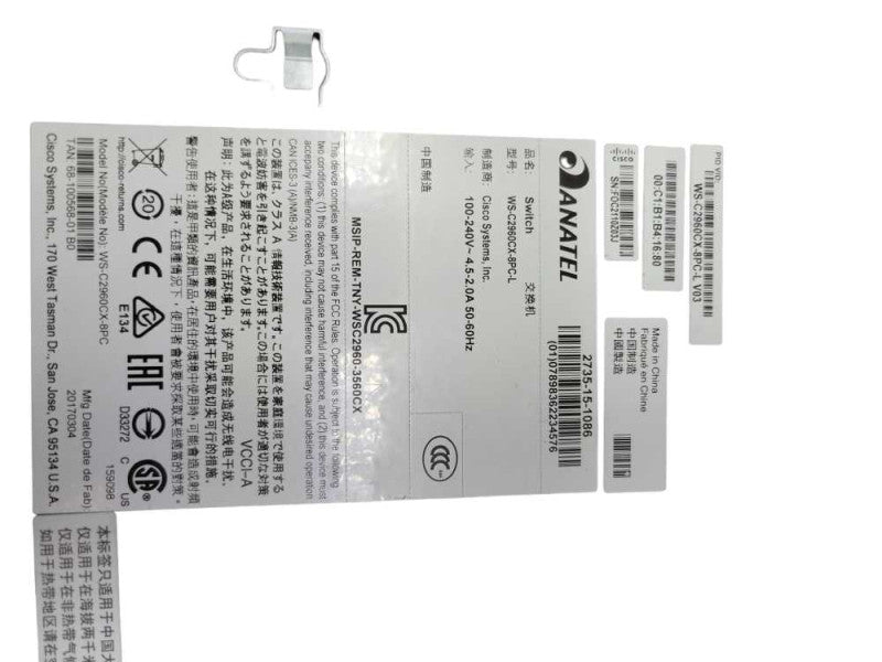 Cisco WS-C2960CX-8PC-L | 8 Port Gigabit PoE+ 124W 2x SFP | Silent Switch  Q%