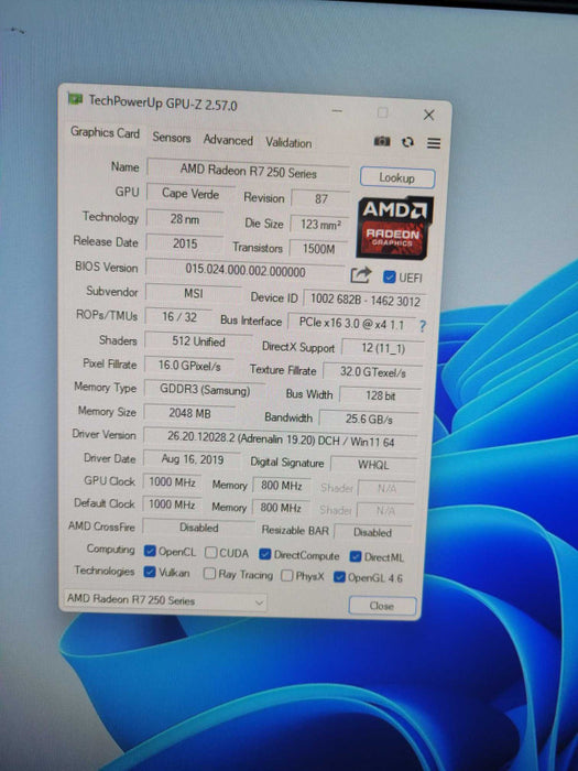 MSI Radeon R7 250 2GB DDR3 Graphics Card - HDMI, DVI, VGA !