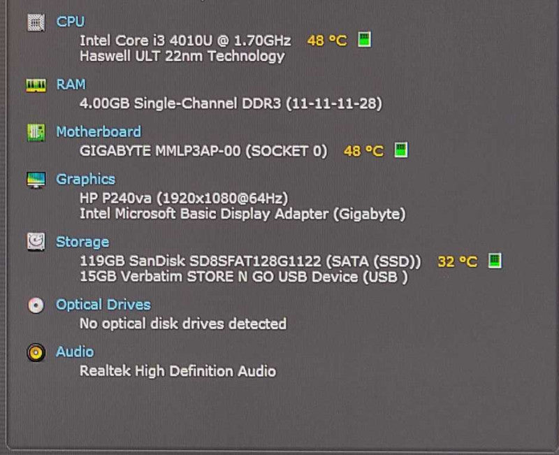 Gigabyte GB-BXi3-4010, Core i3-4010U 1.70GHz, 4GB Ram, 128GB SSD, WiFi