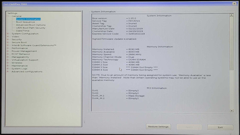 Dell OptiPlex 7060 SFF Desktop, i5-8500 3.00GHz, 8GB DDR4, 256GB Nvme