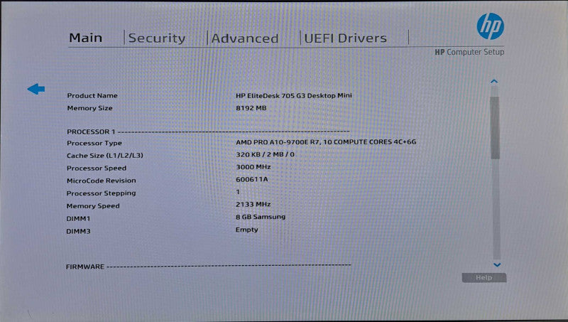 HP EliteDesk 705 G3 USFF | AMD PRO A10-9700E R7 @ 3.00GHz 8GB DDR4 256GB NVMe )