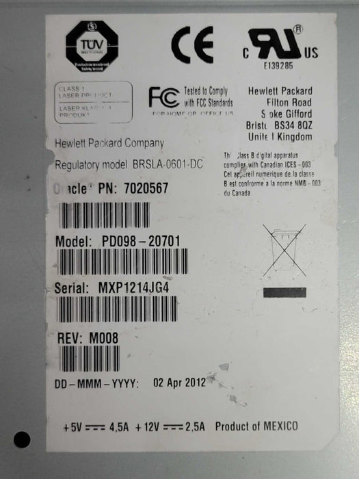 Oracle/HP LTO 6 Full Height Fiber Channel tape Drive 7020567, READ _