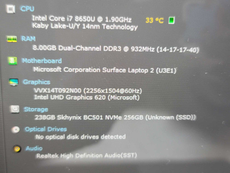 Microsoft Surface Laptop 2| i7-8650U| 8GB DDR3| 256GB SSD w/ DOCK Î²