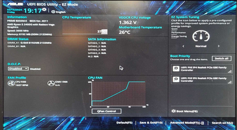 ASUS PRIME B350M-E, AMD Ryzen 5 2400G with Radeon Vega Graphics, 8GB RAM