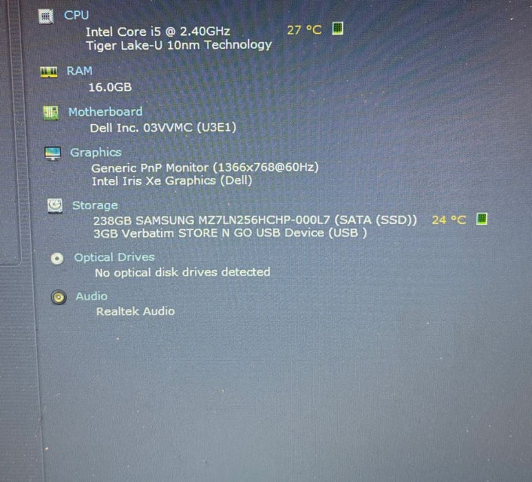 Dell Latitude 3520 Intel Core i5-1135G7@2.4GHz 16GB RAM 256GB SSD
