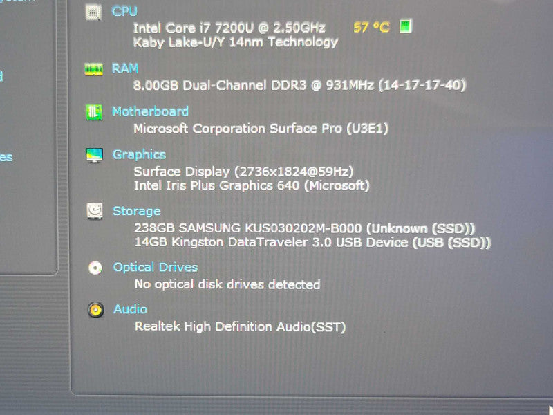 Microsoft Surface Pro 1796 i7-7660U, 16GB RAM, 256GB SSD, w/ Power, READ _