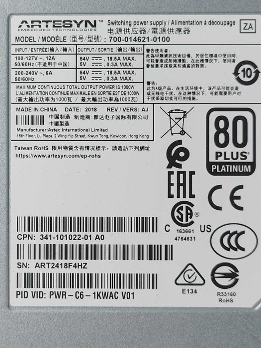 Cisco PWR-C6-1KWAC AC Power Supply Catalyst 9200 Switches  Q_