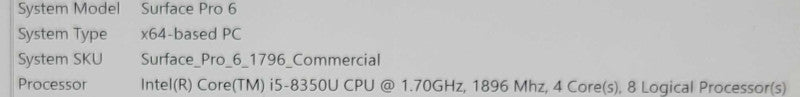Microsoft Surface Pro 6 1796, Core i5-8350U 8GB RAM, 256GB SSD, w/ Power Q_