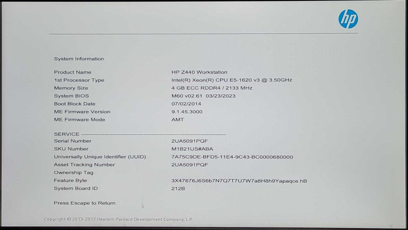 HP Z440 WorkStation, Xeon E5-1620 v3 3.50GHz, 4 GB DDR4, No HDD, QUADRO K2200