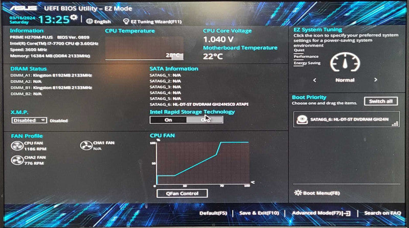 Asus Prime H270M-PLUS, Intel i7-7700 3.6GHz, 16GB DDR4