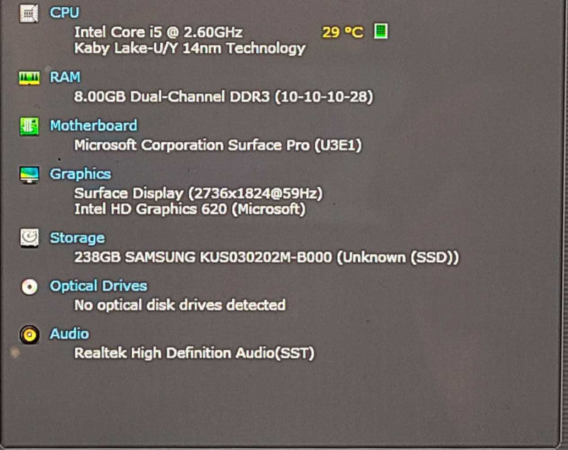 Microsoft Surface Pro 1796, i5-7300U 2.6GHz, 8GB, 256GB SSD, w/ Surface Dock