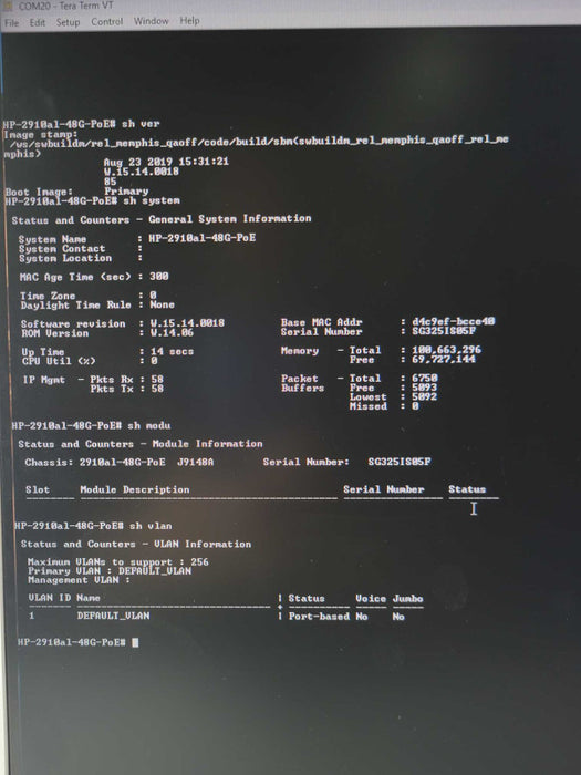 HP 2910al-48G POE+ SWITCH J9148A 48 PORT GIGABIT MANAGED SWITCH 4xSFP Q_