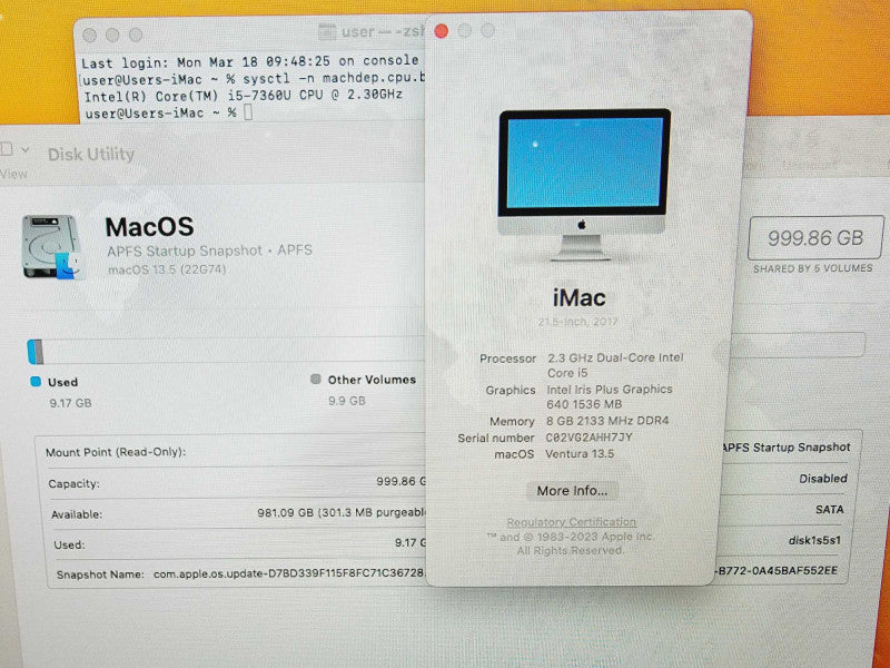 Apple iMac 2017 21.5\\\\\\" Core i5-7360U @ 2.3GHz 8GB DDR4 1TB HDD (
